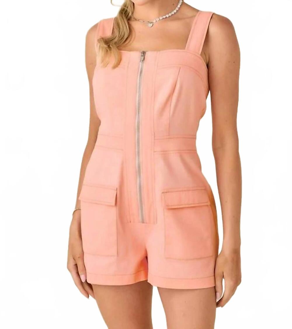 NEW BABY PINK sleeveless front zip romper in salmon